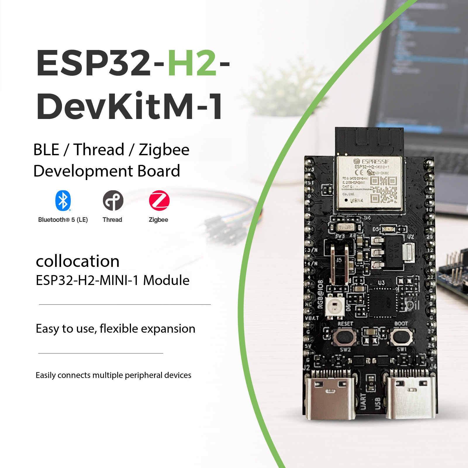 Esp32 H2 - Espressif ESP32-H2-DevKitM-1, Papan RISC-V 802.15.4, Modul