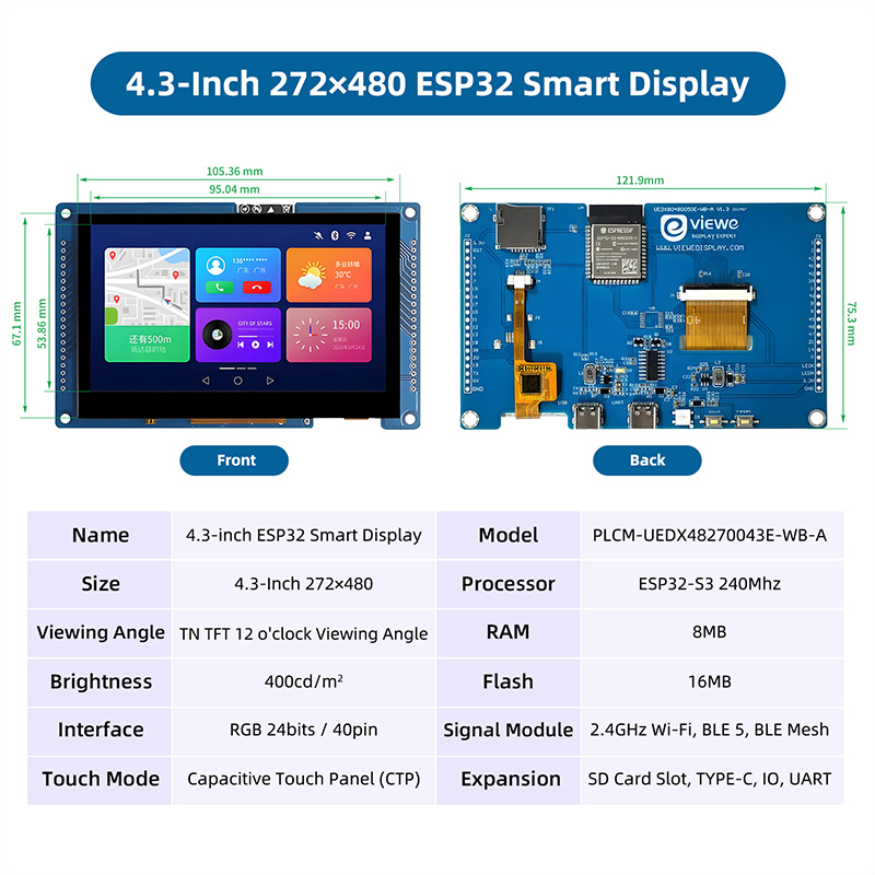 ESP32 S3 4.3 Inci 480*272 Laya - Esp32 P4 ulasan dan harga